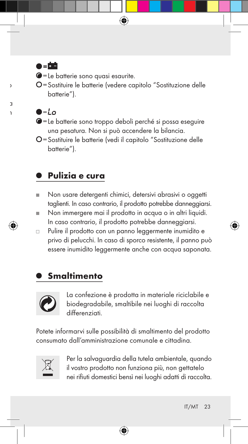 Rimozione degli errori, Pulizia e cura, Smaltimento | Silvercrest Z31246A Z31246B User Manual | Page 23 / 55