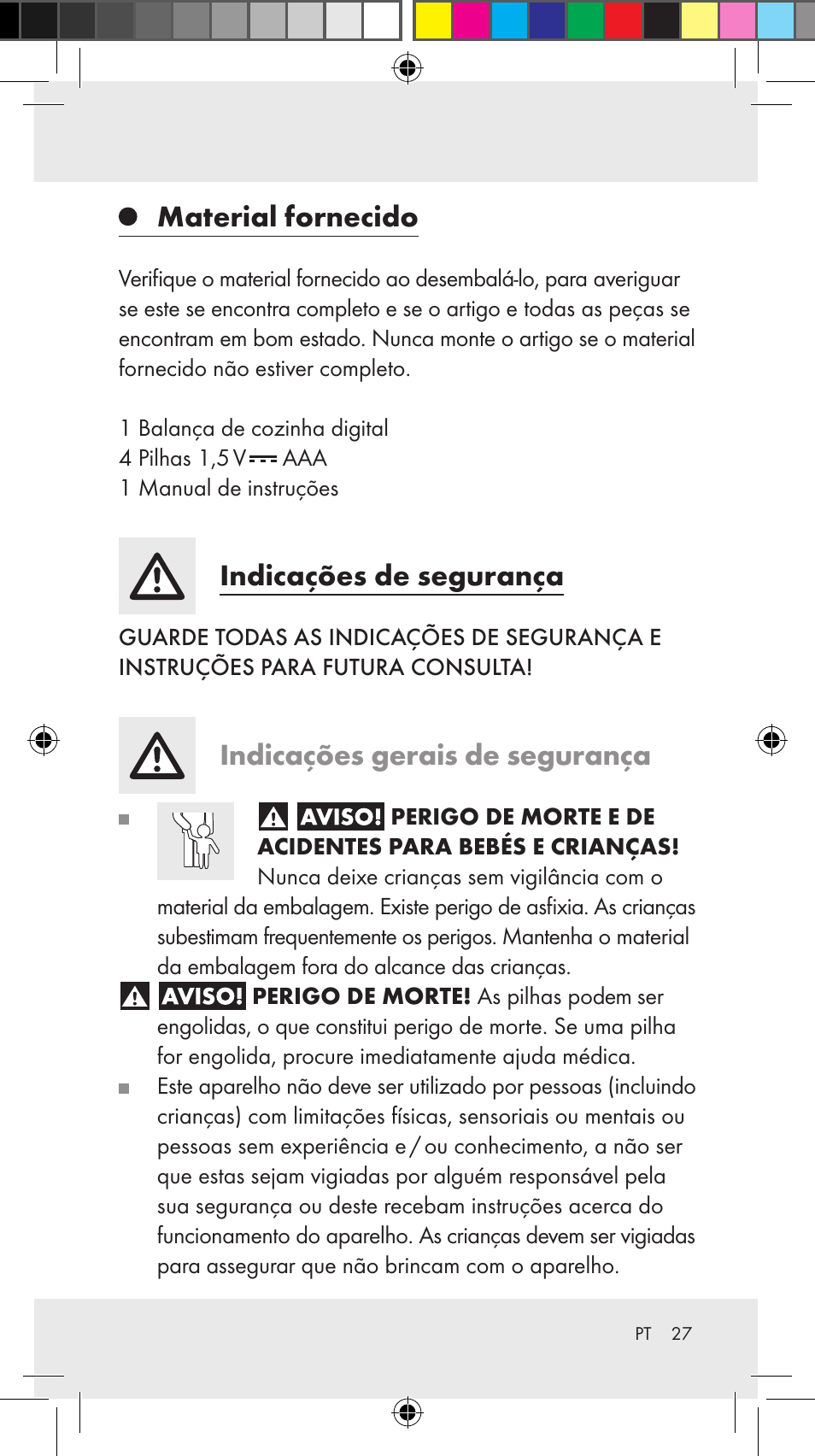 Balança de cozinha, Utilização adequada, Descrição das peças | Dados técnicos, Material fornecido, Indicações de segurança, Indicações gerais de segurança | Silvercrest Z31246A Z31246B User Manual | Page 27 / 55