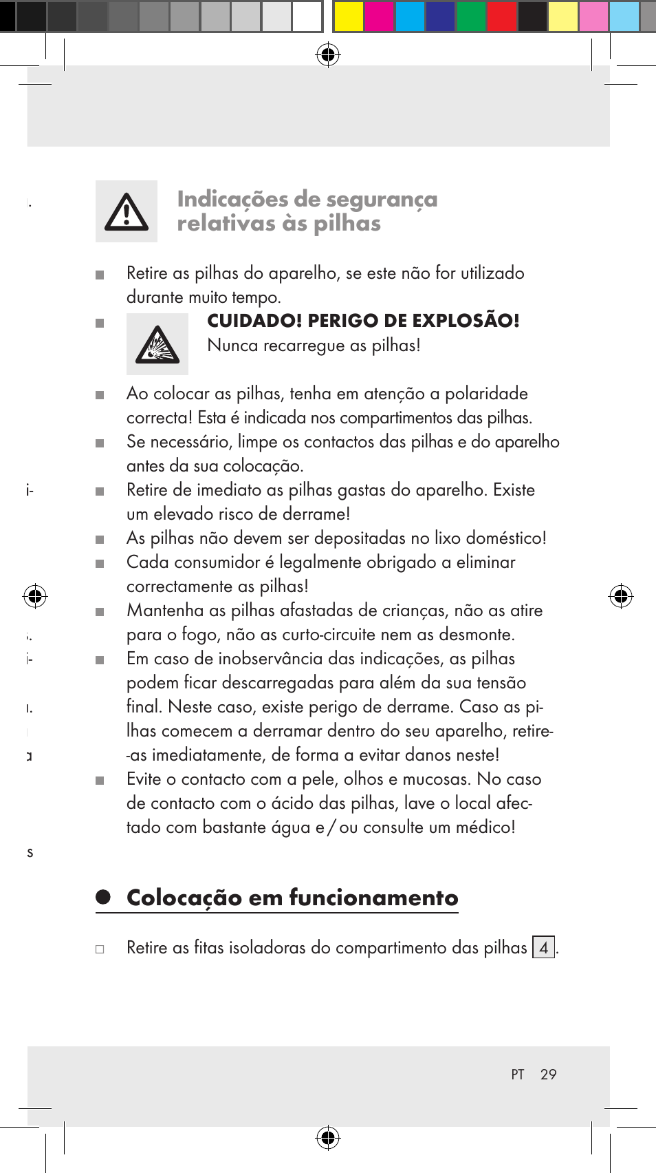 Indicações de segurança relativas às pilhas, Colocação em funcionamento | Silvercrest Z31246A Z31246B User Manual | Page 29 / 55