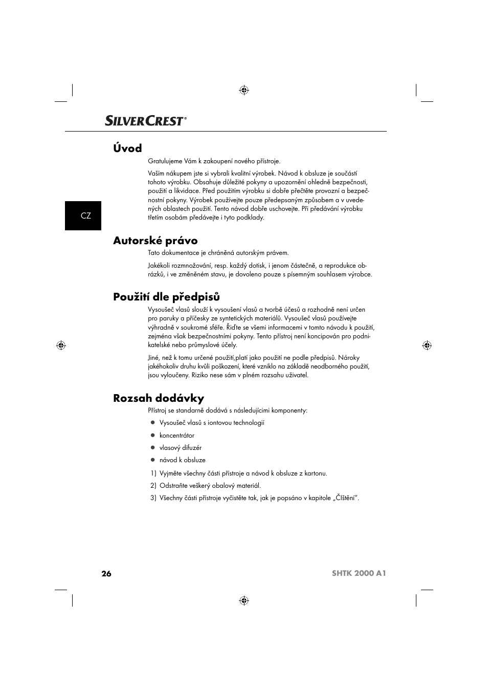 Úvod, Autorské právo, Použití dle předpisů | Rozsah dodávky | Silvercrest SHTK 2000 A1 User Manual | Page 29 / 64