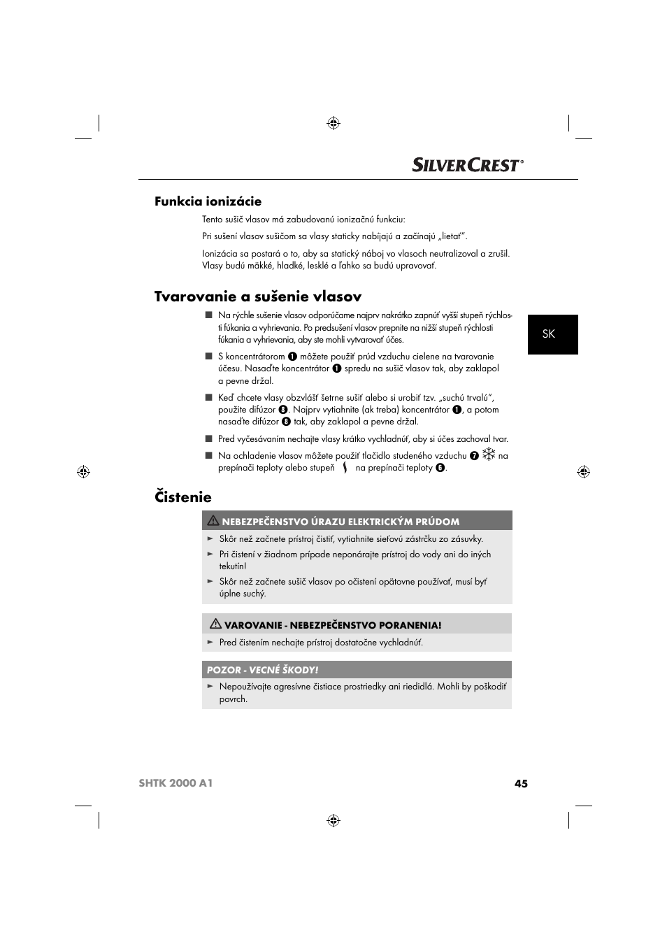 Tvarovanie a sušenie vlasov, Čistenie, Funkcia ionizácie | Silvercrest SHTK 2000 A1 User Manual | Page 48 / 64