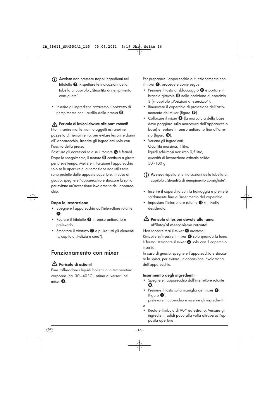 Funzionamento con mixer | Silvercrest SKM 550 A1 User Manual | Page 18 / 52