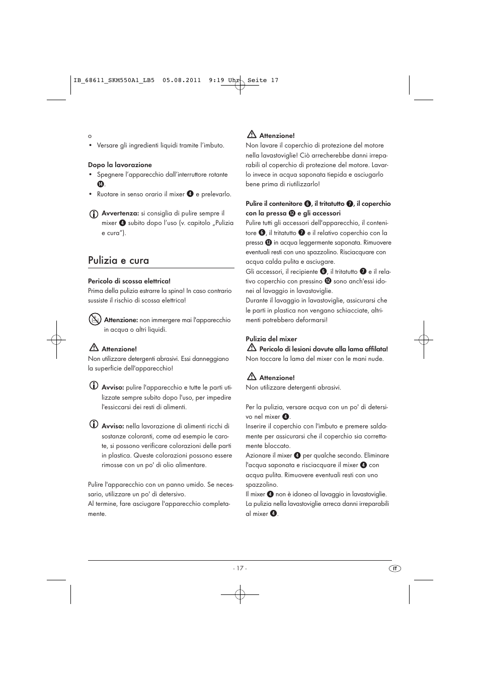Pulizia e cura | Silvercrest SKM 550 A1 User Manual | Page 19 / 52