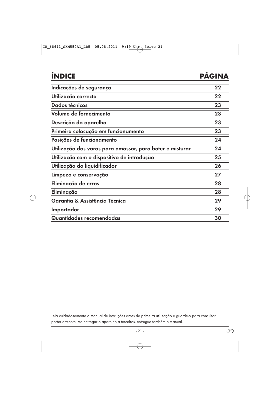 Índice página | Silvercrest SKM 550 A1 User Manual | Page 23 / 52