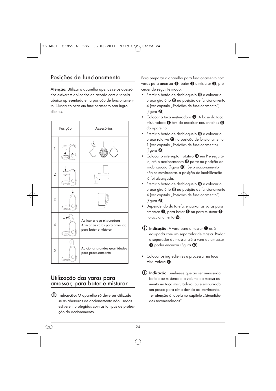 Posições de funcionamento | Silvercrest SKM 550 A1 User Manual | Page 26 / 52