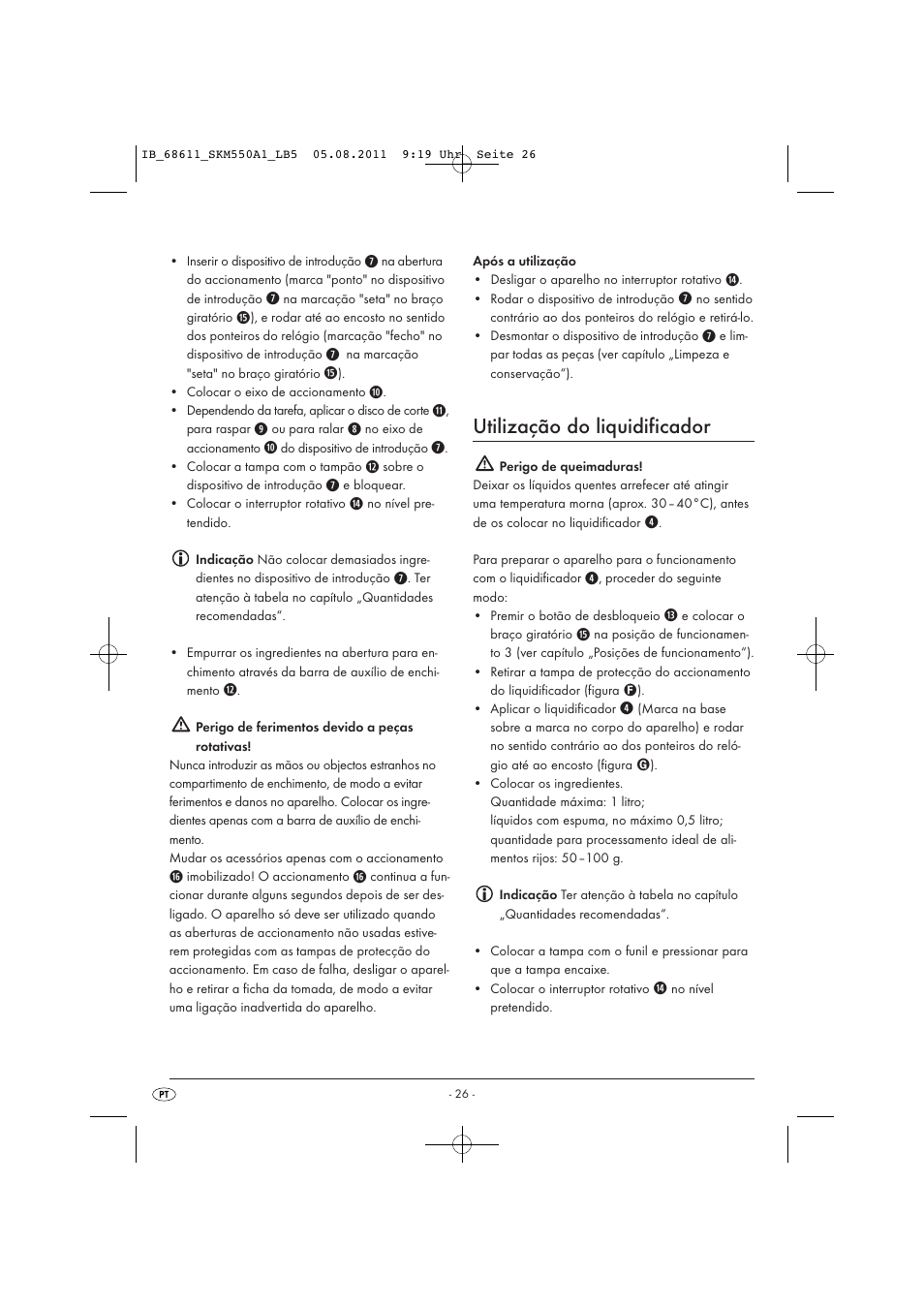 Utilização do liquidificador | Silvercrest SKM 550 A1 User Manual | Page 28 / 52