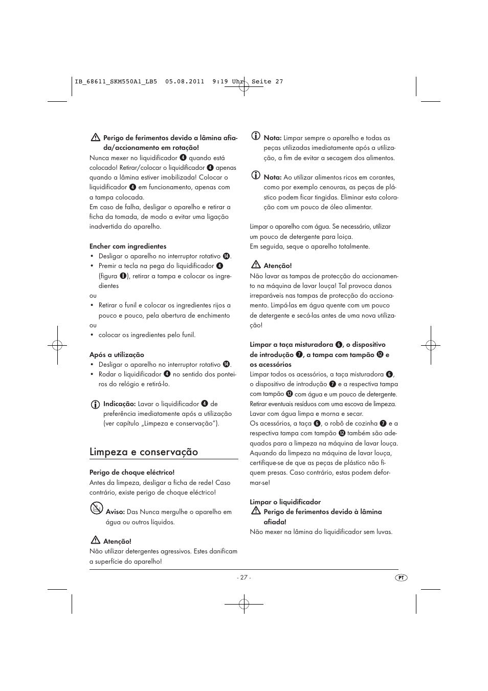 Limpeza e conservação | Silvercrest SKM 550 A1 User Manual | Page 29 / 52