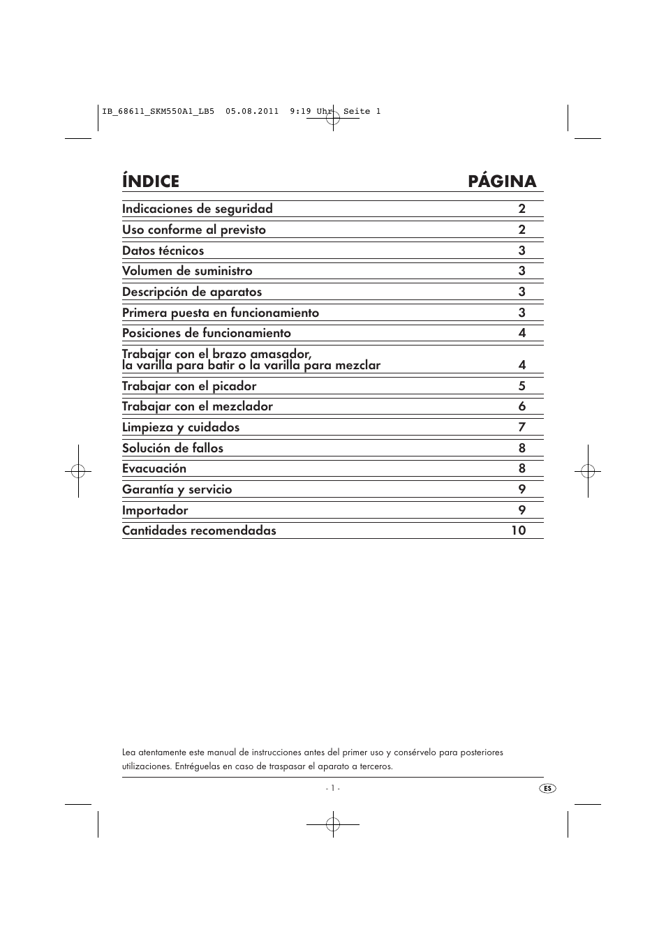 Índice página | Silvercrest SKM 550 A1 User Manual | Page 3 / 52