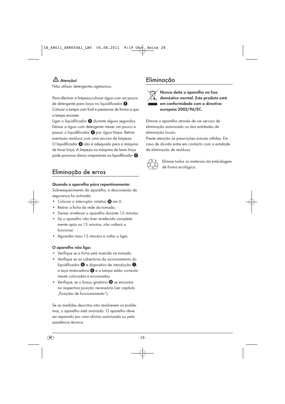 Eliminação de erros, Eliminação | Silvercrest SKM 550 A1 User Manual | Page 30 / 52