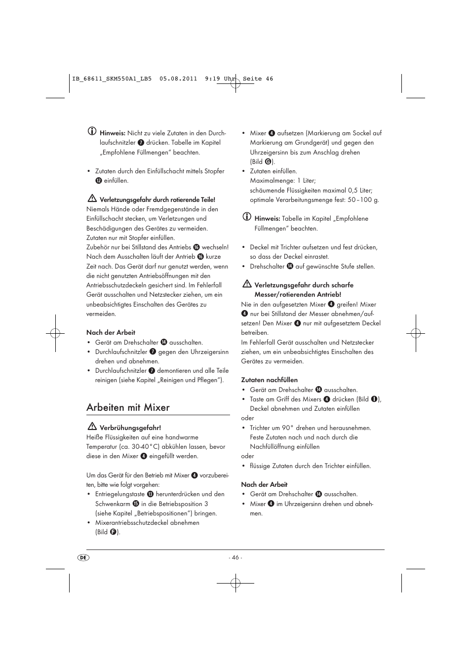 Arbeiten mit mixer | Silvercrest SKM 550 A1 User Manual | Page 48 / 52