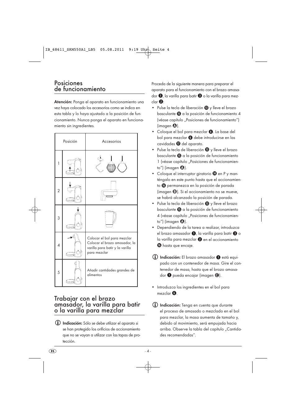Posiciones de funcionamiento | Silvercrest SKM 550 A1 User Manual | Page 6 / 52