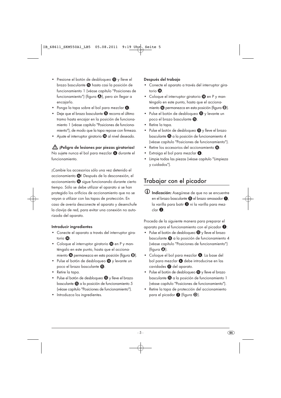 Trabajar con el picador | Silvercrest SKM 550 A1 User Manual | Page 7 / 52