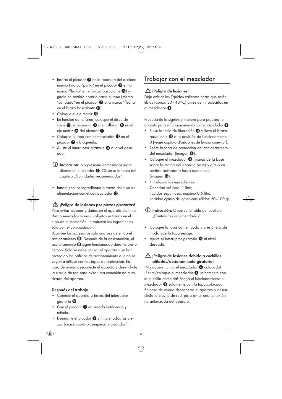 Trabajar con el mezclador | Silvercrest SKM 550 A1 User Manual | Page 8 / 52