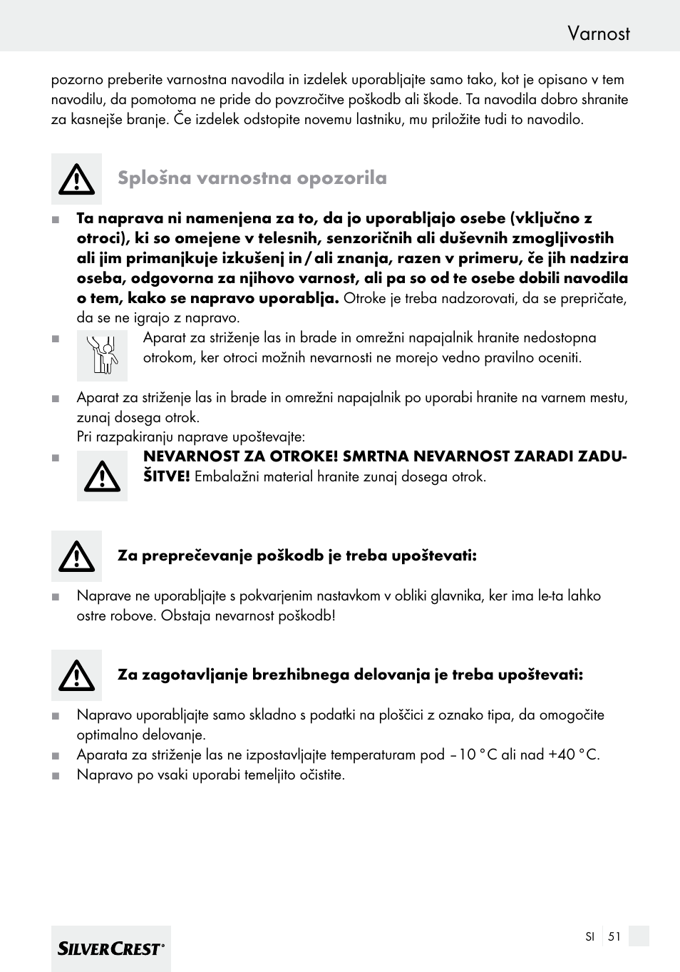 Varnost, Splošna varnostna opozorila | Silvercrest SHBS 600 A1 User Manual | Page 51 / 101