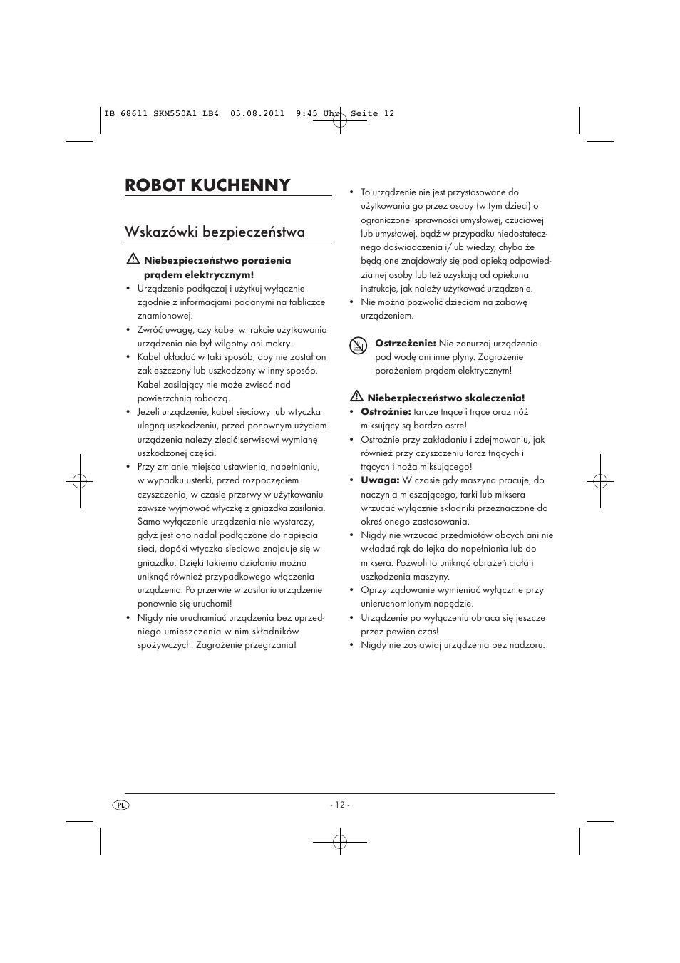 Robot kuchenny, Wskazówki bezpieczeństwa | Silvercrest SKM 550 A1 User Manual | Page 14 / 72