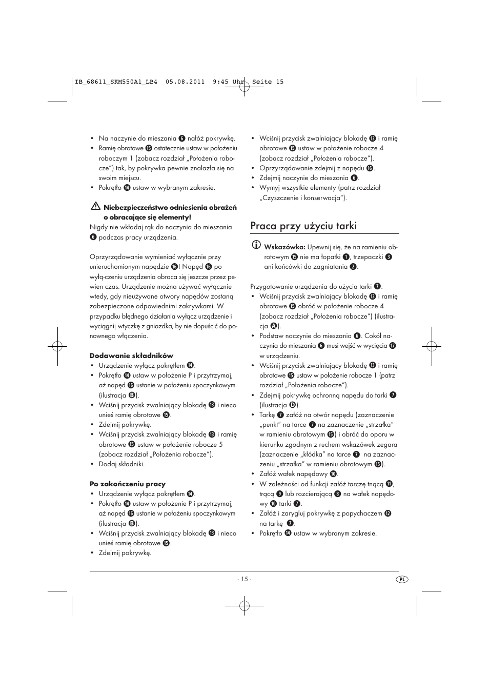 Praca przy użyciu tarki | Silvercrest SKM 550 A1 User Manual | Page 17 / 72