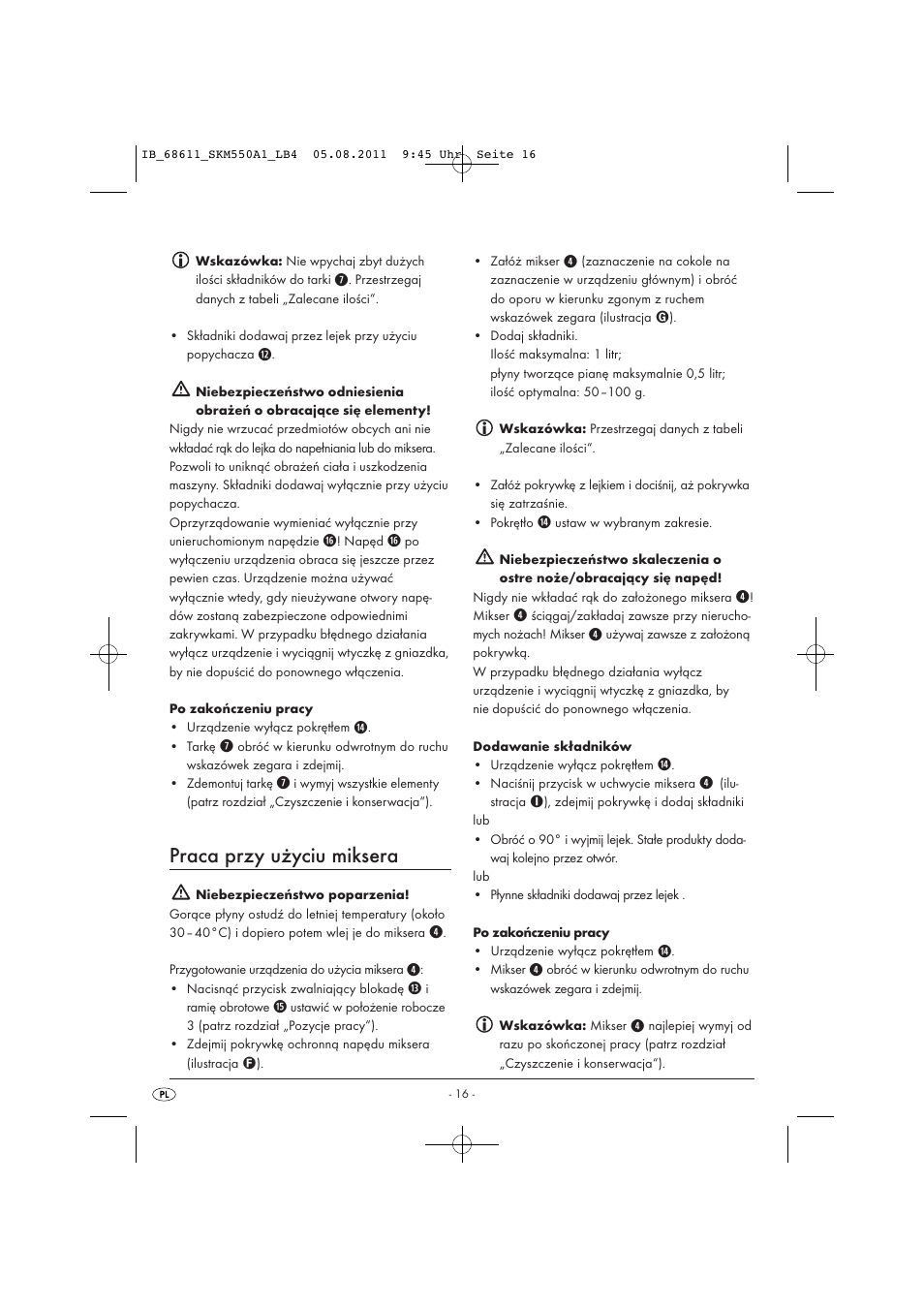 Praca przy użyciu miksera | Silvercrest SKM 550 A1 User Manual | Page 18 / 72