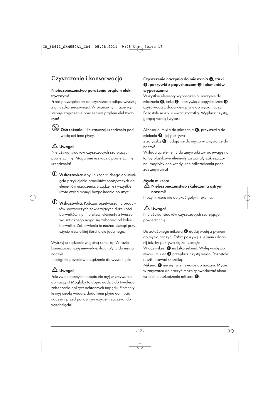 Czyszczenie i konserwacja | Silvercrest SKM 550 A1 User Manual | Page 19 / 72