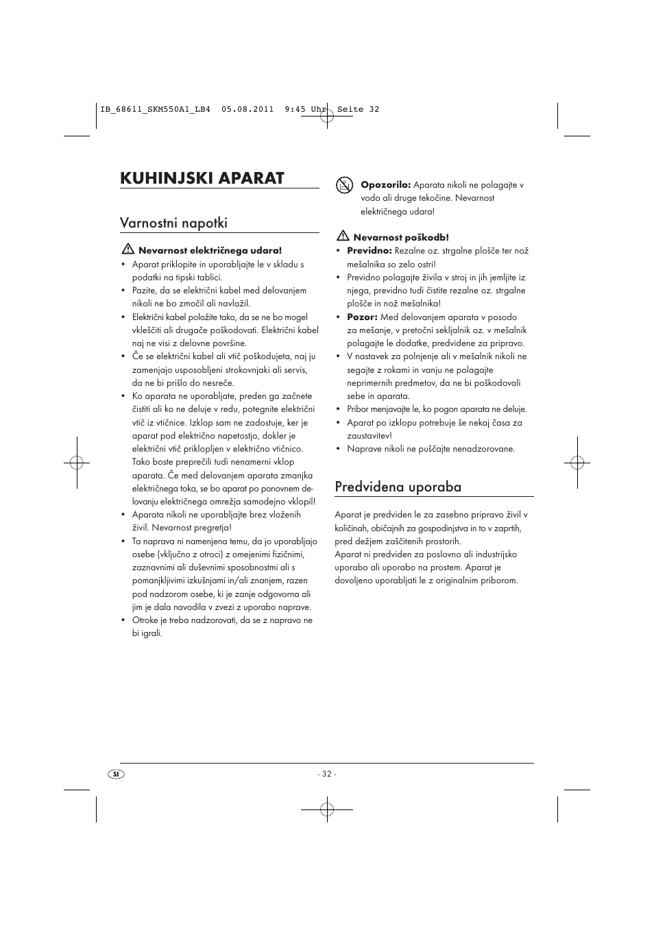 Kuhinjski aparat, Varnostni napotki, Predvidena uporaba | Silvercrest SKM 550 A1 User Manual | Page 34 / 72