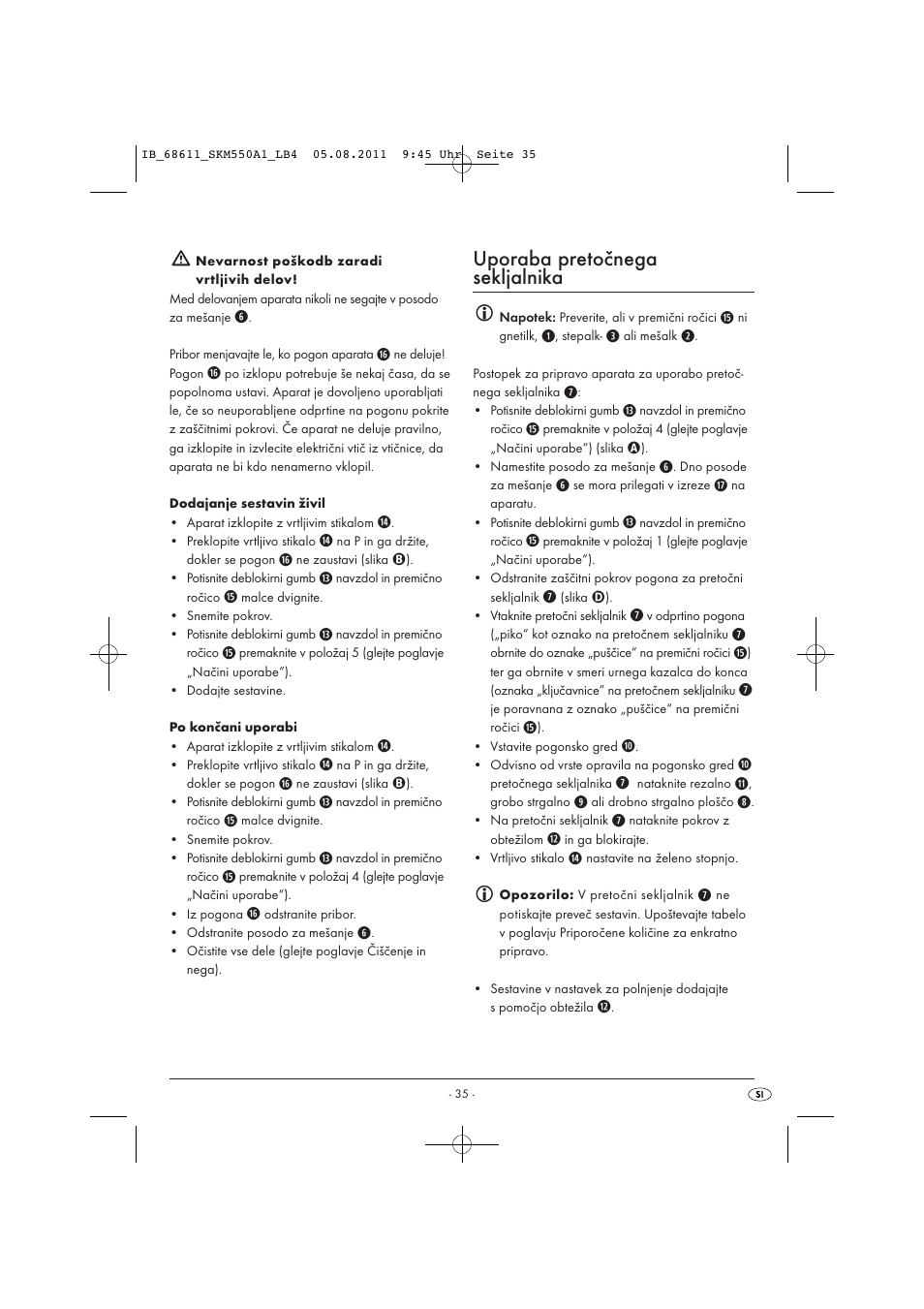 Uporaba pretočnega sekljalnika | Silvercrest SKM 550 A1 User Manual | Page 37 / 72