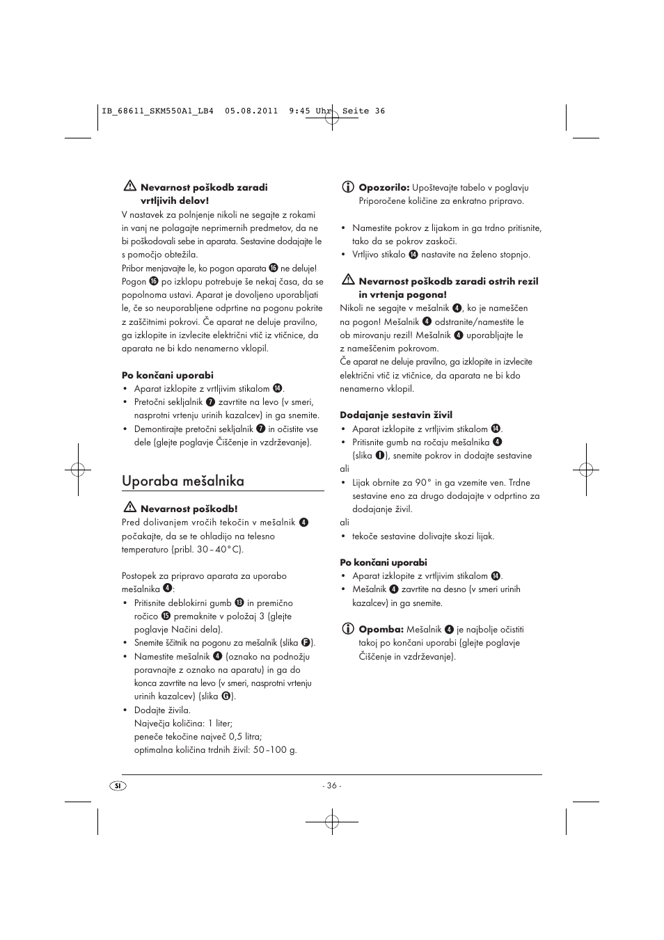 Uporaba mešalnika | Silvercrest SKM 550 A1 User Manual | Page 38 / 72
