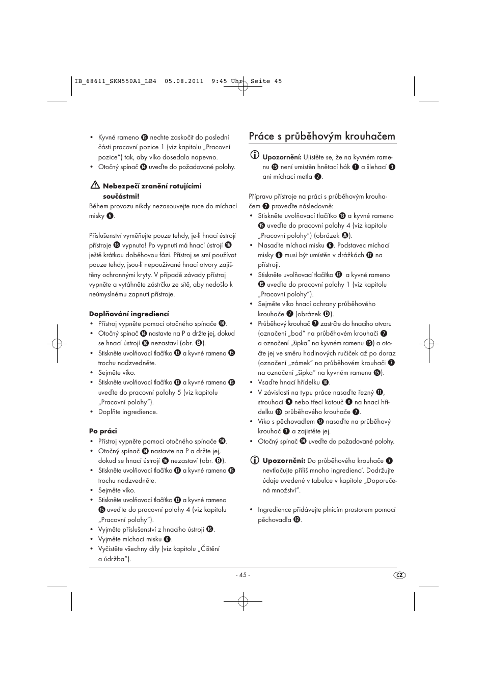 Práce s průběhovým krouhačem | Silvercrest SKM 550 A1 User Manual | Page 47 / 72