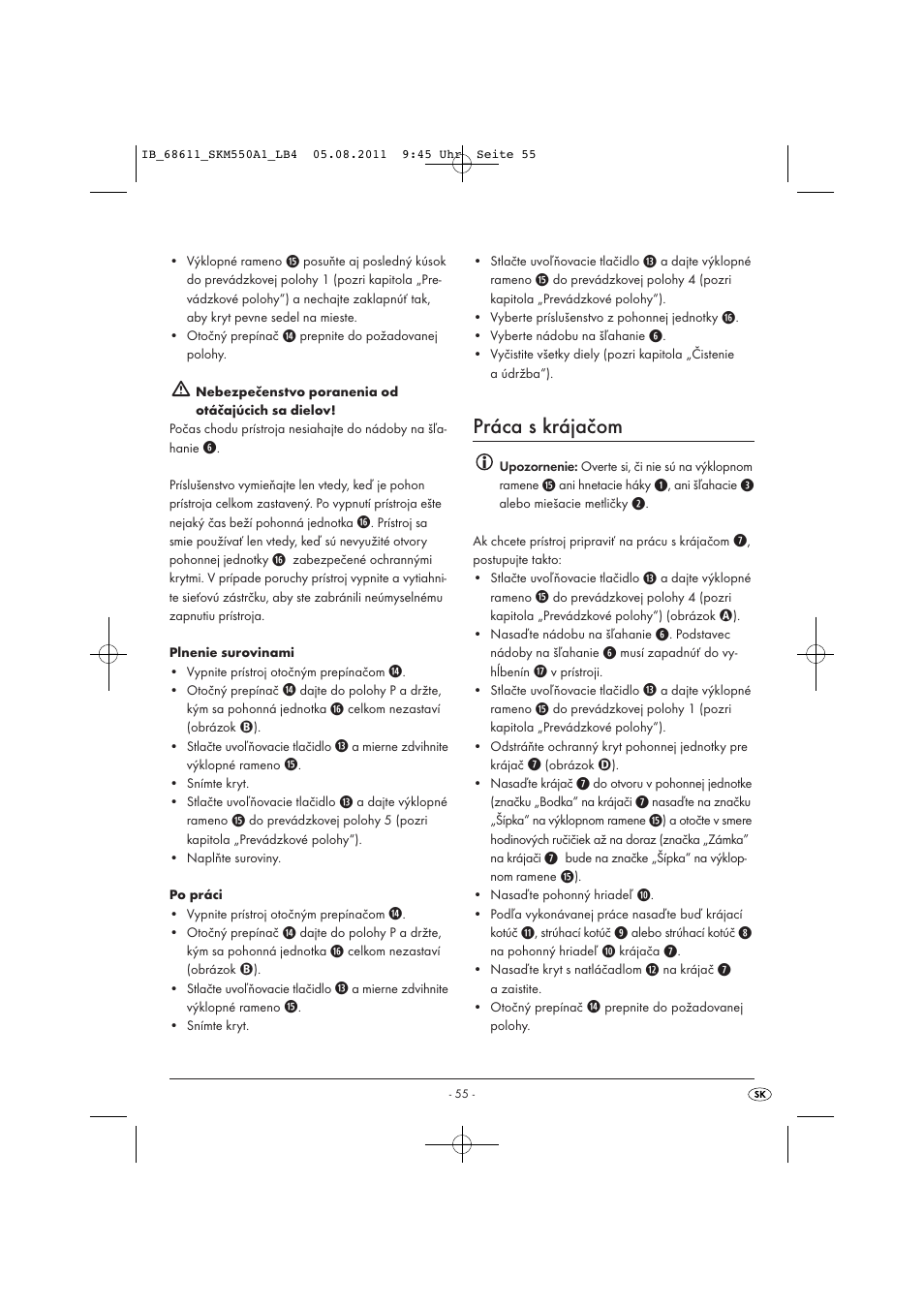 Práca s krájačom | Silvercrest SKM 550 A1 User Manual | Page 57 / 72