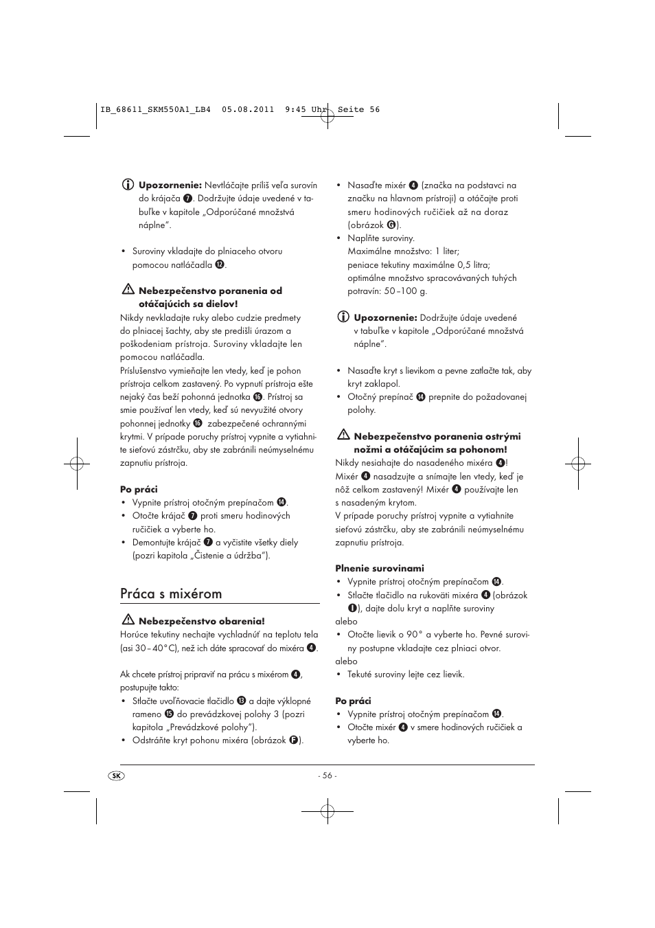 Práca s mixérom | Silvercrest SKM 550 A1 User Manual | Page 58 / 72