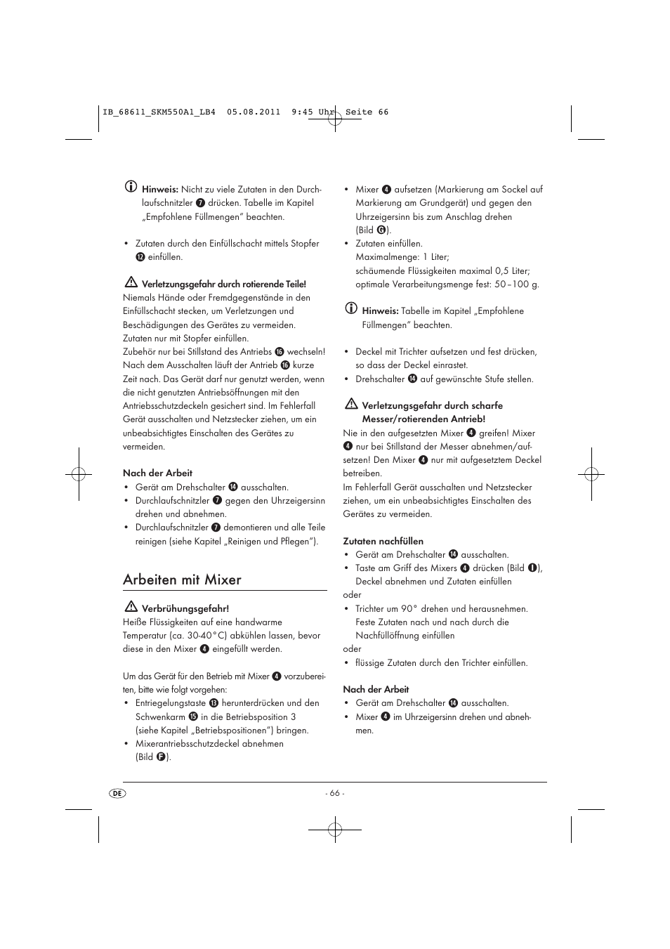 Arbeiten mit mixer | Silvercrest SKM 550 A1 User Manual | Page 68 / 72