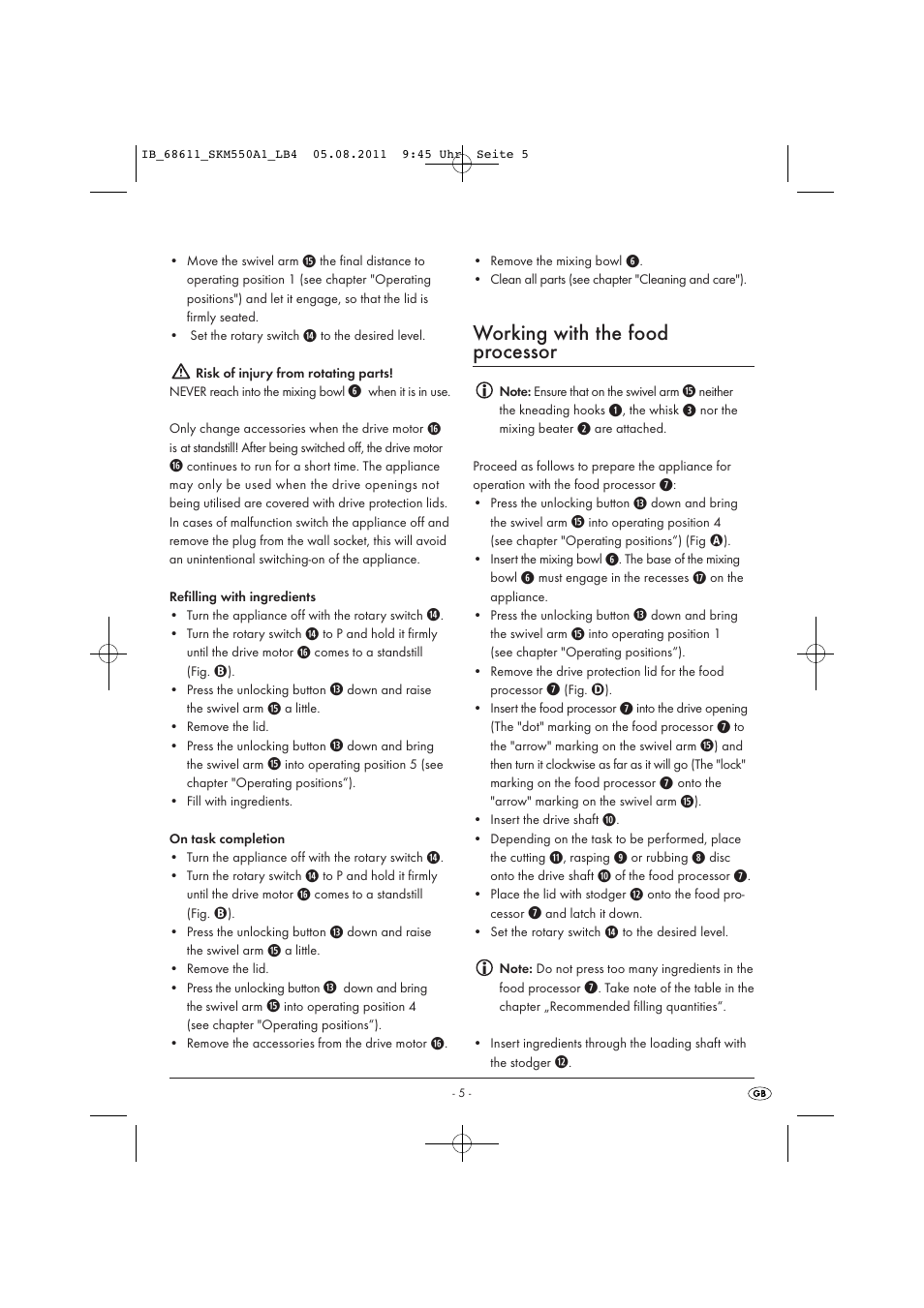 Working with the food processor | Silvercrest SKM 550 A1 User Manual | Page 7 / 72
