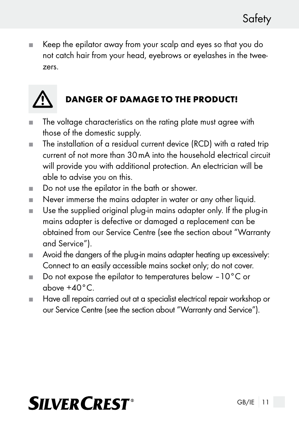 Safety | Silvercrest SE 32 A1 User Manual | Page 11 / 21