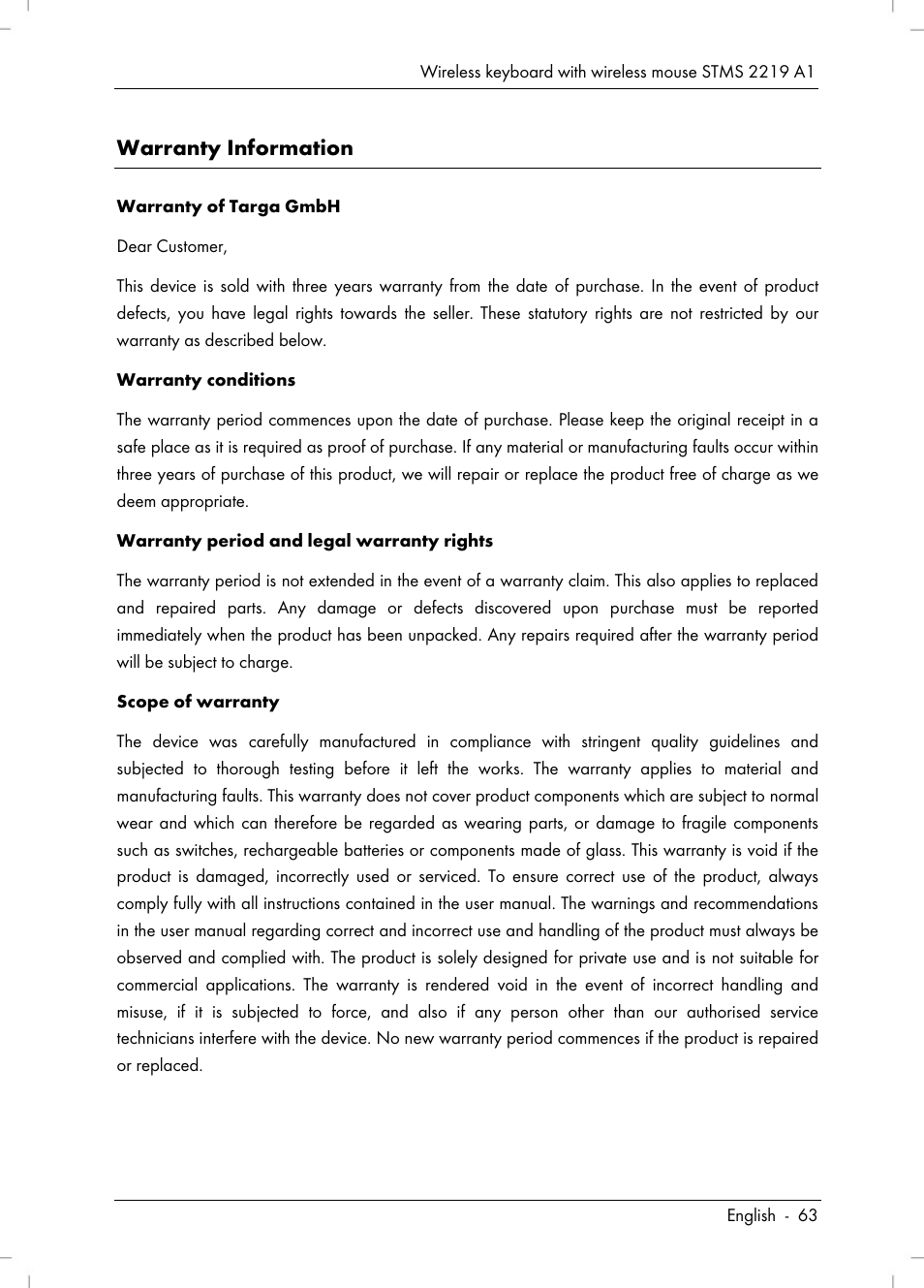 Warranty information | Silvercrest STMS 2219 A1 User Manual | Page 65 / 88