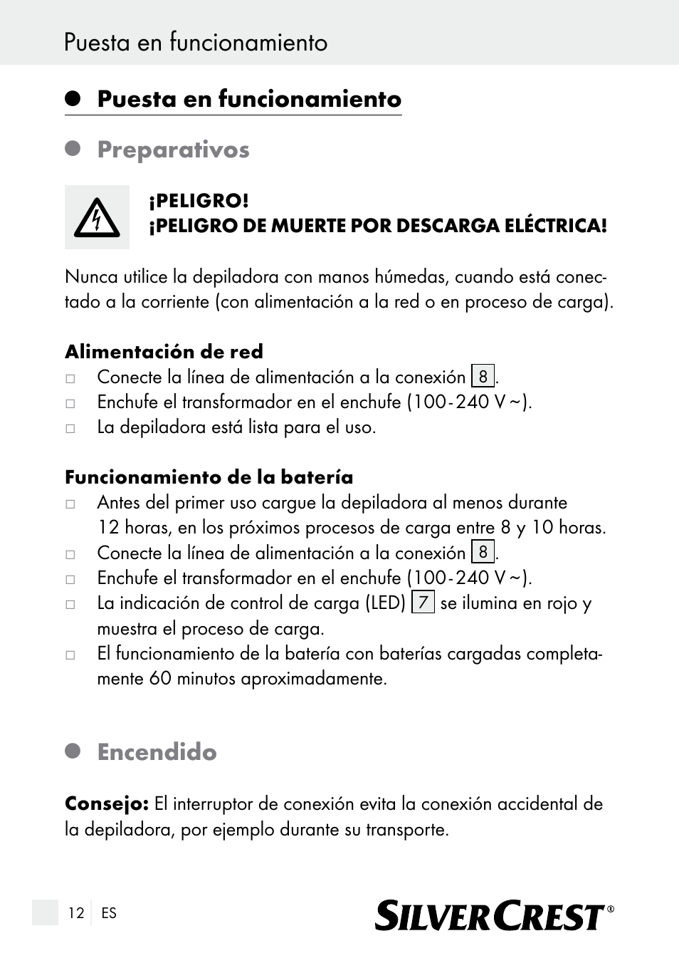 Puesta en funcionamiento, Preparativos, Encendido | Silvercrest SE 32 A1 User Manual | Page 12 / 85