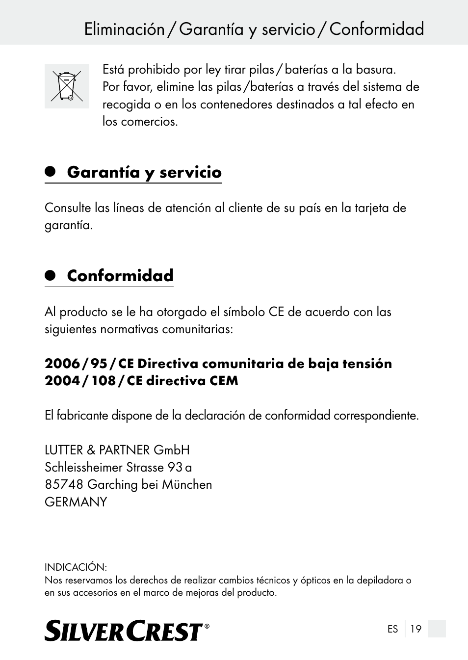 Eliminación / garantía y servicio / conformidad, Garantía y servicio, Conformidad | Silvercrest SE 32 A1 User Manual | Page 19 / 85
