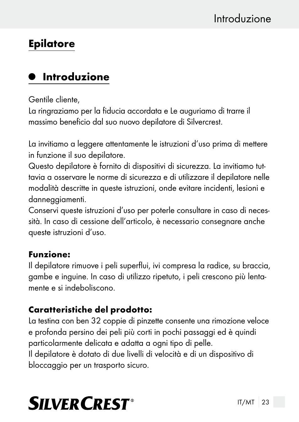 Introduzione, Epilatore | Silvercrest SE 32 A1 User Manual | Page 23 / 85