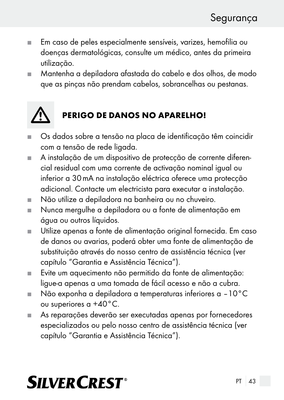 Segurança | Silvercrest SE 32 A1 User Manual | Page 43 / 85