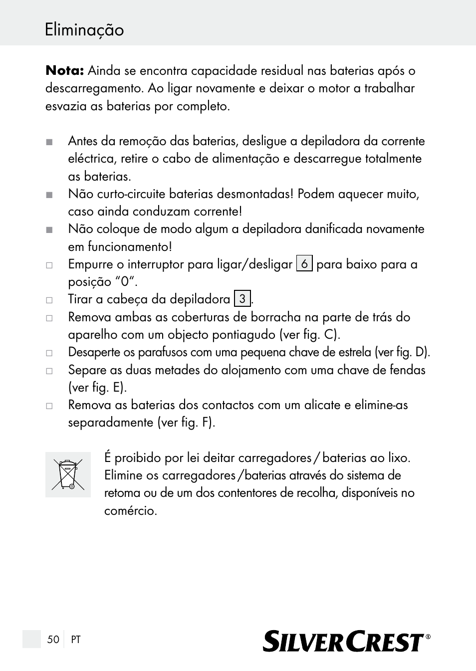 Eliminação | Silvercrest SE 32 A1 User Manual | Page 50 / 85