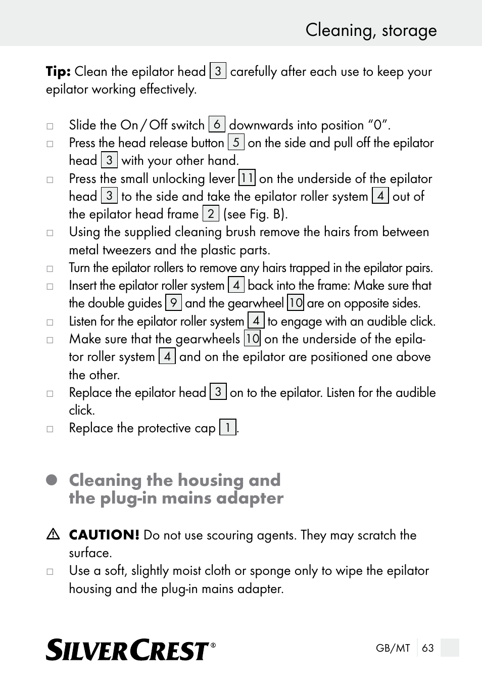 Cleaning, storage, Cleaning the housing and the plug-in mains adapter | Silvercrest SE 32 A1 User Manual | Page 63 / 85