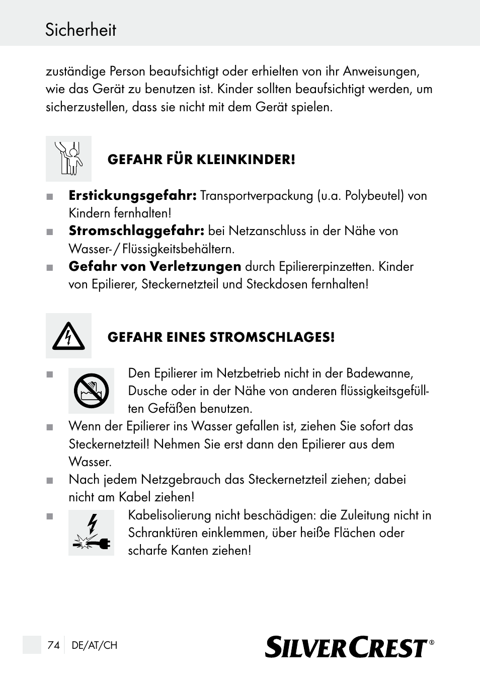 Sicherheit | Silvercrest SE 32 A1 User Manual | Page 74 / 85