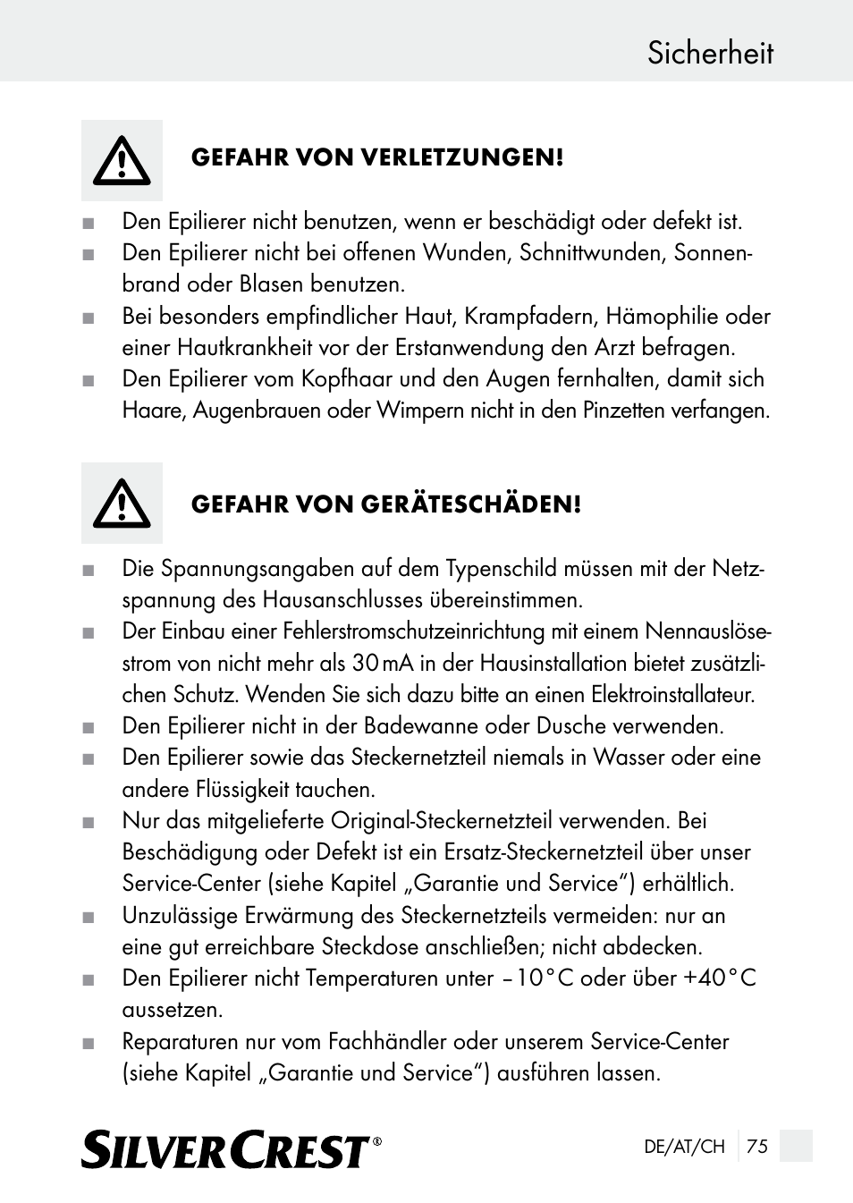 Sicherheit | Silvercrest SE 32 A1 User Manual | Page 75 / 85