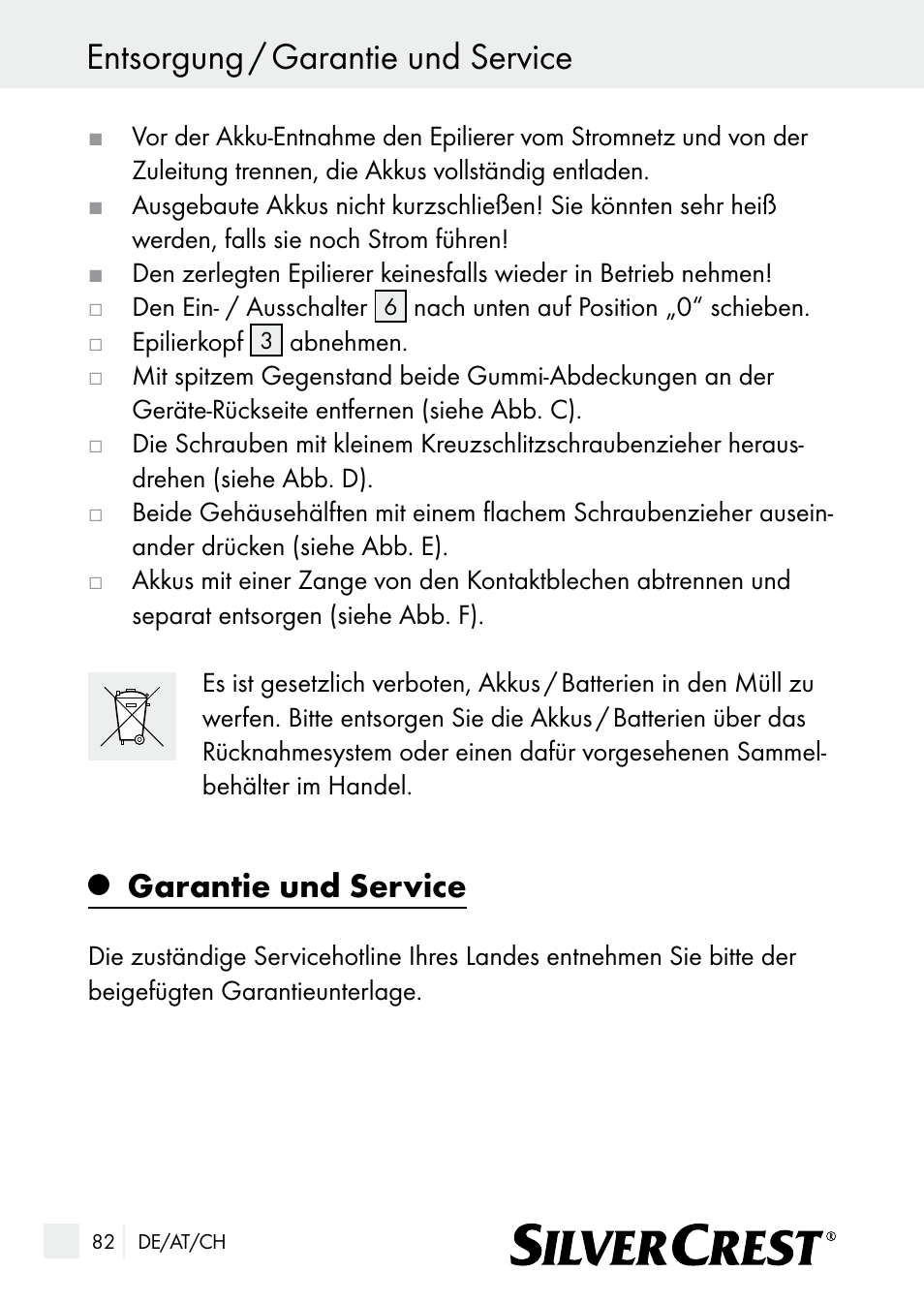 Entsorgung / garantie und service, Garantie und service | Silvercrest SE 32 A1 User Manual | Page 82 / 85