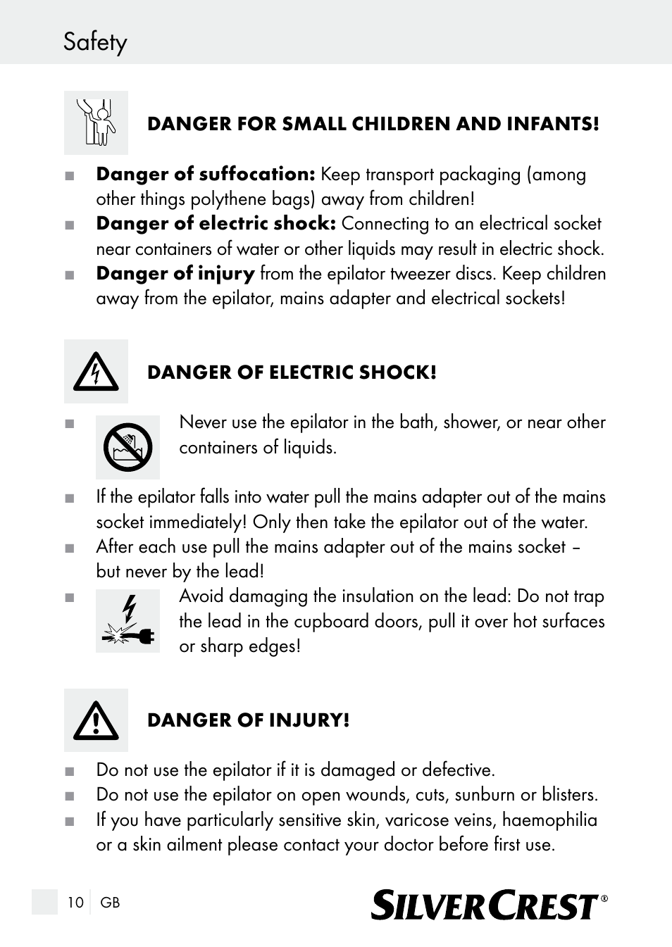 Safety | Silvercrest SE 32 A1 User Manual | Page 10 / 103