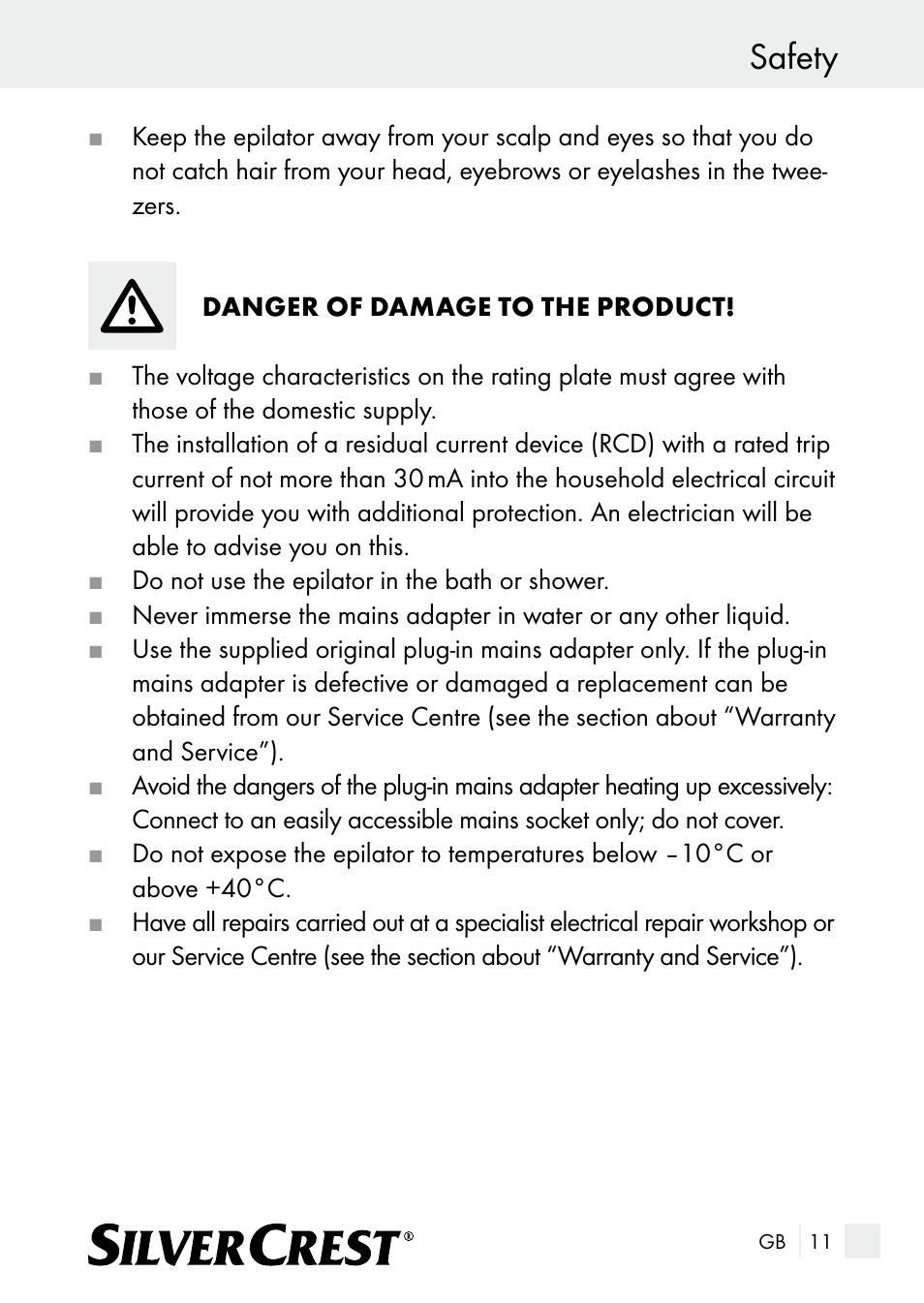 Safety | Silvercrest SE 32 A1 User Manual | Page 11 / 103