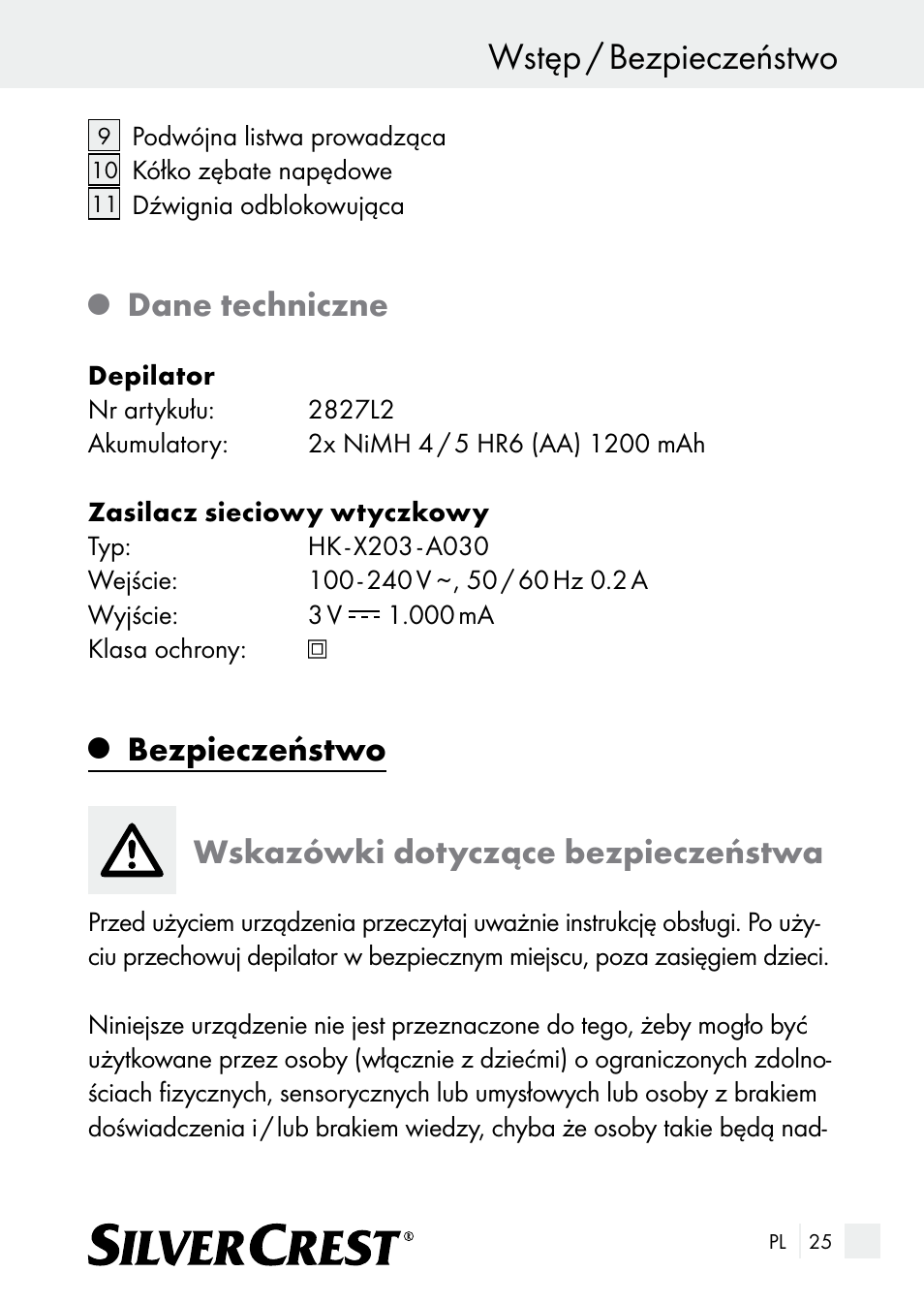 Wstęp / bezpieczeństwo, Dane techniczne, Bezpieczeństwo wskazówki dotyczące bezpieczeństwa | Silvercrest SE 32 A1 User Manual | Page 25 / 103