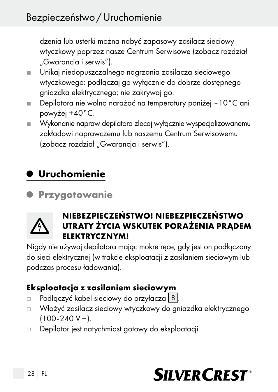 Bezpieczeństwo / uruchomienie, Uruchomienie, Przygotowanie | Silvercrest SE 32 A1 User Manual | Page 28 / 103