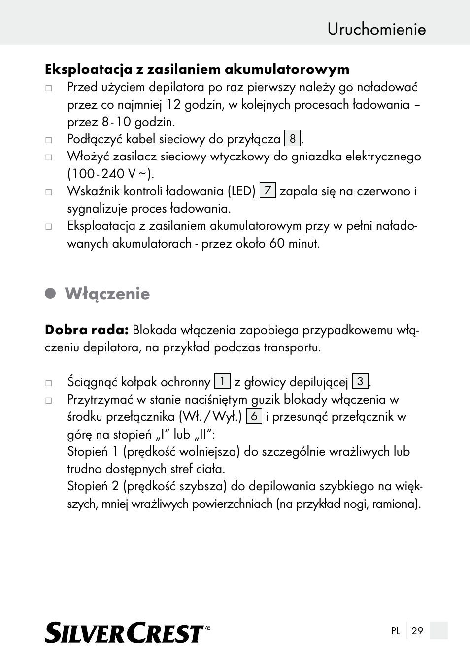 Uruchomienie, Włączenie | Silvercrest SE 32 A1 User Manual | Page 29 / 103