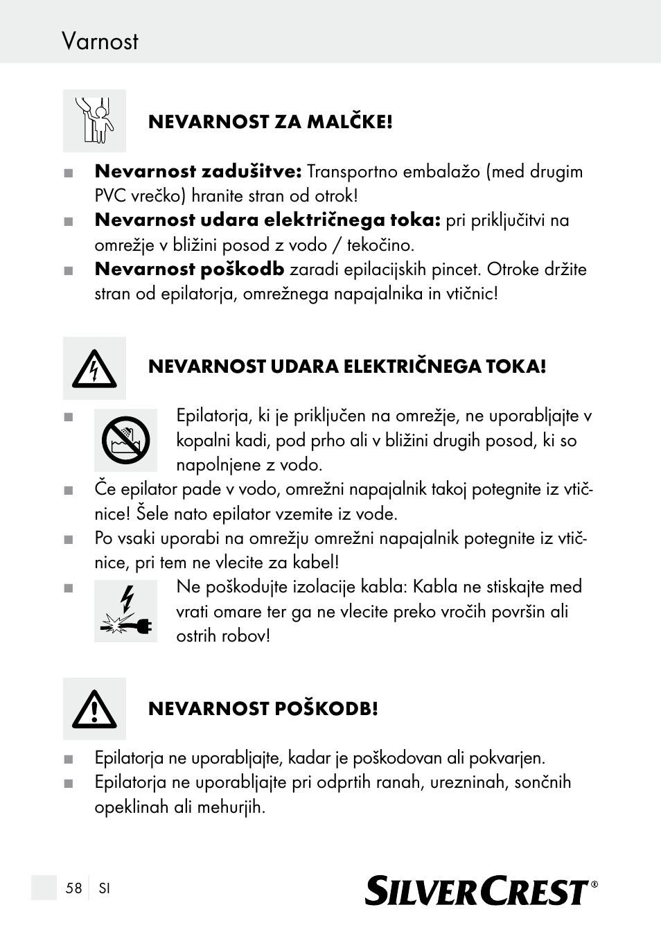 Varnost | Silvercrest SE 32 A1 User Manual | Page 58 / 103