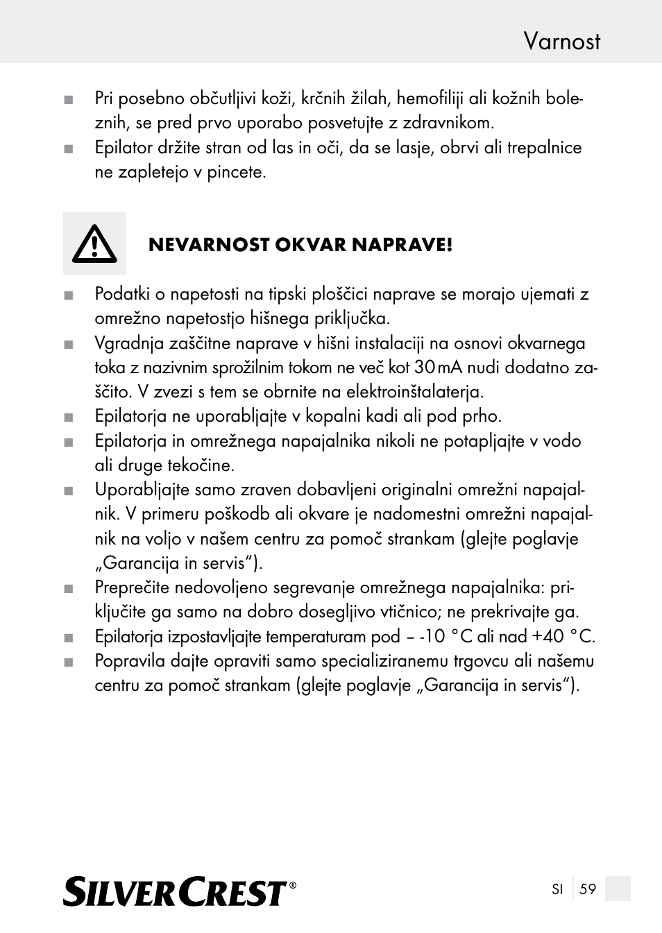 Varnost | Silvercrest SE 32 A1 User Manual | Page 59 / 103