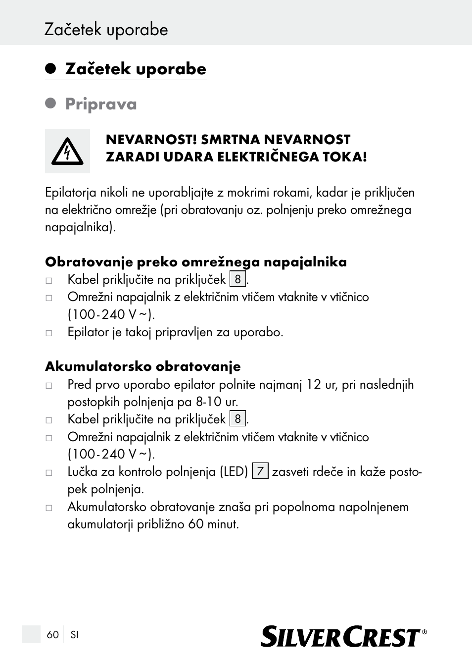 Začetek uporabe, Priprava | Silvercrest SE 32 A1 User Manual | Page 60 / 103