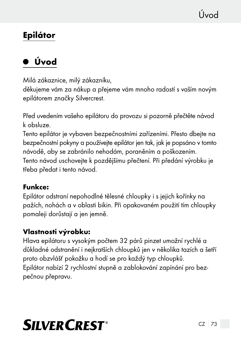 Úvod, Epilátor | Silvercrest SE 32 A1 User Manual | Page 73 / 103